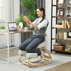 Ergonomic Kneeling Chair, Wood Kneel Stool with Thick Pads, Desk Knee Chair, Improve Posture, Black