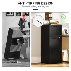 2 Drawer Filing Cabinet with Lock, Office Storage Cabinet with Adjustable Hanging Bars for A4 Letter Size Files, Black