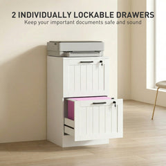 2 Drawer Filing Cabinet with Lock, Office Storage Cabinet with Adjustable Hanging Bars for A4 Letter Size Files, Black