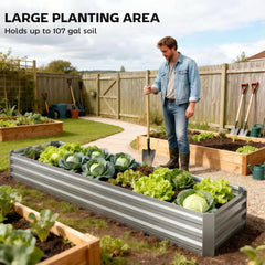 8'x2'x1' Galvanized Raised Bed, Large Elevated Planter Box for Growing Flowers, Herbs and Vegetables, Dark Grey