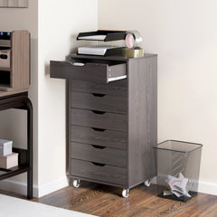 7-drawer Vertical File Cabinet for Home Office, Storage Cabinet with Wheels, 18.7"x15.6"x35.4", Black