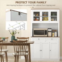 71" Pantry Cabinet with Microwave Space, Buffet with Hutch, 2 Drawers, Adjustable Shelves and Glass Doors, Blue