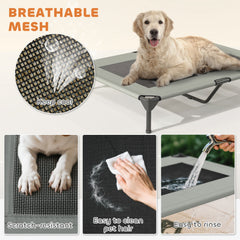 Elevated Dog Bed with Canopy Raised Dog Bed Washable Mesh Steel Frame 41.7" x 29.9" x 39" Coffee
