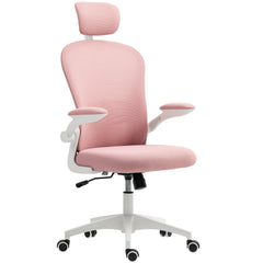 Office Chair, Mesh Computer Desk Chair with Adjustable Headrest, 4D Lumbar Support, Flip-up Arm, Grey