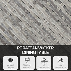 27.5" Outdoor Wicker Dining Table, PE Rattan Patio Furniture with Wood-plastic Composite Top, Grey