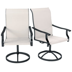 Outdoor Swivel Dining Chairs Set of 2, High Back Swivel Chairs with All Weather Mesh for Deck, Backyard, Poolside, White