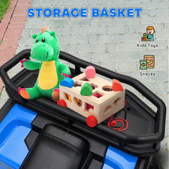 Kids ATV, 12V Battery Powered Electric Ride on Toy w/ Spring Suspension, Storage Basket, High & Low Speed, Blue