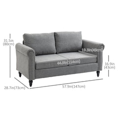 Vintage Loveseat, Upholstered Love Seat Furniture, Chenille-feel Fabric 2 Seater Sofa Couch with Rolled Arms, Gourd-Shaped Rubber Wood Legs for Living Room, Dark Grey