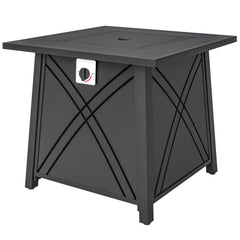 28" Propane Fire Pit Table 40,000 BTU Square Outdoor Gas Fire Table with Waterproof Cover, Adjustable Foot Pads