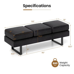 Waiting Room Bench Seating Long Bench with Metal Frame Leg-Black