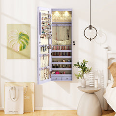 Wall and Door Mounted Mirrored Jewelry Cabinet with Lights-Purple