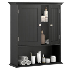 Wall Mount Bathroom Cabinet Storage Organizer with Doors and Shelves-Black
