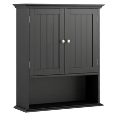 Wall Mount Bathroom Cabinet Storage Organizer with Doors and Shelves-Black