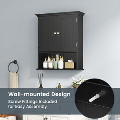Wall Mount Bathroom Cabinet Storage Organizer with Doors and Shelves-Black
