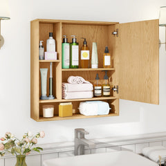 Wall Mounted, Bathroom Cabinet with Mirror Single Door-Natural