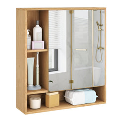 Wall Mounted, Bathroom Cabinet with Mirror Single Door-Natural