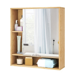 Wall Mounted, Bathroom Cabinet with Mirror Single Door-Natural