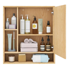 Wall Mounted, Bathroom Cabinet with Mirror Single Door-Natural