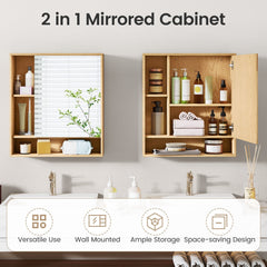 Wall Mounted, Bathroom Cabinet with Mirror Single Door-Natural