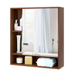 Wall Mounted, Bathroom Cabinet with Mirror Single Door-Walnut