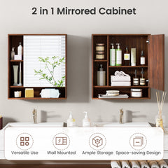 Wall Mounted, Bathroom Cabinet with Mirror Single Door-Walnut
