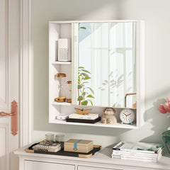 Wall Mounted, Bathroom Cabinet with Mirror Single Door-White