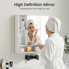 Wall Mounted, Bathroom Cabinet with Mirror Single Door-White