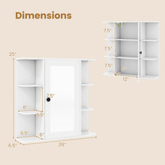 Wall Mounted Bathroom Medicine Cabinet with Mirror and Shelves-White