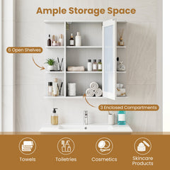 Wall Mounted Bathroom Medicine Cabinet with Mirror and Shelves-White