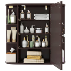 Wall-Mounted Bathroom Mirror Cabinet with Storage Shelves-Brown
