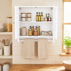 Wall Mounted Bathroom Storage Medicine Cabinet with Towel Bar-White