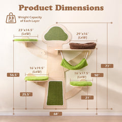 Green Wall Mounted Cat Shelf Set with Hammock, Bed and Five Levels