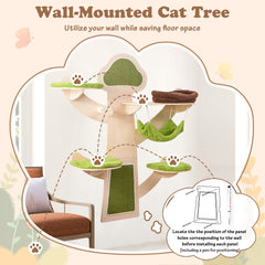Green Wall Mounted Cat Shelf Set with Hammock, Bed and Five Levels