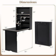 Wall Mounted Fold-Out Convertible Floating Desk Space Saver-Black