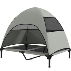 Elevated Dog Bed with Canopy Raised Dog Bed Washable Mesh Steel Frame 41.7" x 29.9" x 39" Coffee