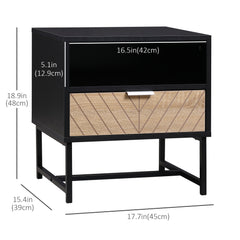 Modern Bedside Table with Drawer, Nightstand with Storage Shelf, Sofa End Table for Bedroom, Black and Oak