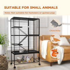 Rolling Small Animal Cage 34"H Chinchilla Cage for Ferrets, Squirrels w/ Removable Tray, Storage Shelf, Black