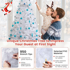7 FT White Artificial Christmas Tree with 950 PVC Tips and Solid Metal Stand, Unlit