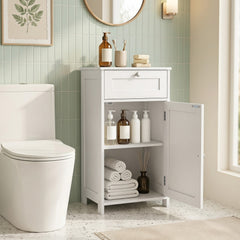 Single Door Bathroom Cabinet with Adjustable Shelf and Drawer-White