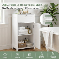 Single Door Bathroom Cabinet with Adjustable Shelf and Drawer-White
