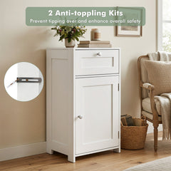 Single Door Bathroom Cabinet with Adjustable Shelf and Drawer-White