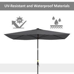 6.5x10ft Patio Umbrella Rectangle Solar Powered Tilt Aluminum Outdoor Market Parasol with LEDs Crank (Light Coffee)