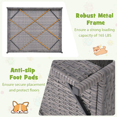 Wicker Dog House Elevated PE Rattan Dog Bed with Canopy-Gray