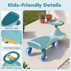 Wiggle Car for Kids with LED Flashing Wheels for Indoor Outdoor Play-Blue
