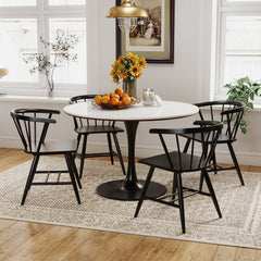 Set of 2 Windsor Captain Chairs with Curved Spindle Back and Arms, Black