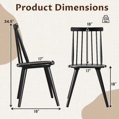 Set of 4 Windsor Dining Chairs with Seven Spindle Harp Back, Black