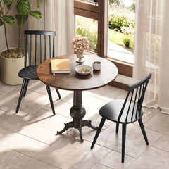 Set of 4 Windsor Dining Chairs with Seven Spindle Harp Back, Black