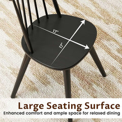 Set of 4 Windsor Dining Chairs with Seven Spindle Harp Back, Black