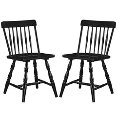 Set of 2 Windsor Dining Chairs with Curved Spindle Back and Turned Legs, Black