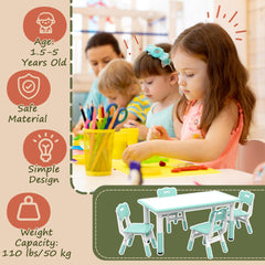 Kids Table and Chair Set with 4 Chairs, Adjustable Height, Easy to Clean, for 1.5 - 8 Years Old, Green